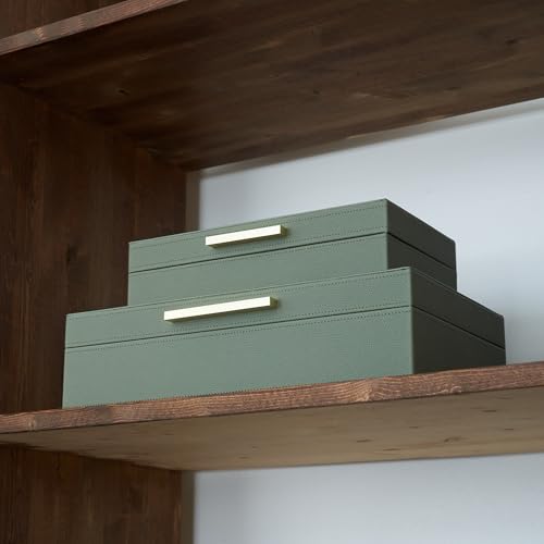 ZICOTO Decorative Storage Boxes with Lids – Set of 2 Beautiful PU Leather Organizer Bins for Your Bookshelf Home Decor - S...