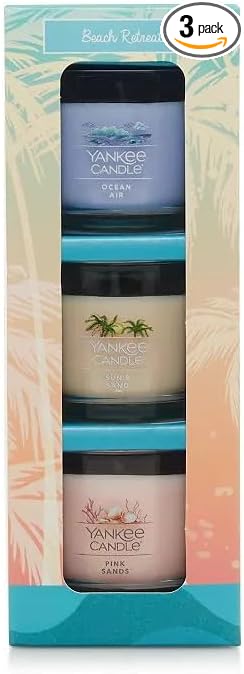 Yankee Candle Beach Retreat Mini Candle Set, Ocean Air, Sun & Sand, Pink Sands, 3-Piece Gift Set
