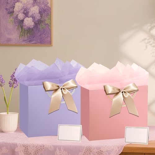 PrintGuru 13” Large Purple Gift Bag with Handles, Birthday Gift Bag with Tissue Paper and Greeting Card, Birthday Bag for ...