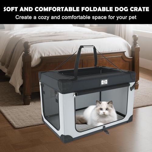 QUIBBLICK 24 Inch Portable Collapsible Dog Crate, Travel Pet Crate with Soft Warm Blanket and Foldable Bowl for Small Dogs...