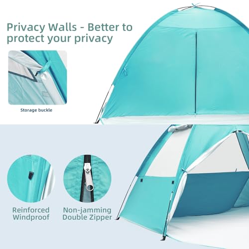 COVACURE 2026 New Upgraded Beach Tent Sun Shelter - UPF 50+ UV Protection Beach Shade for 3-4 Person, Waterproof & Lightwe...