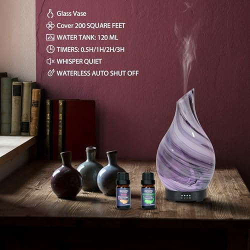 Essential Oil Diffuser Aromatherapy Diffuser - Art Glass Oil Diffuser with Auto Shut-Off Protection 4 Timer Setting 7 Colo...