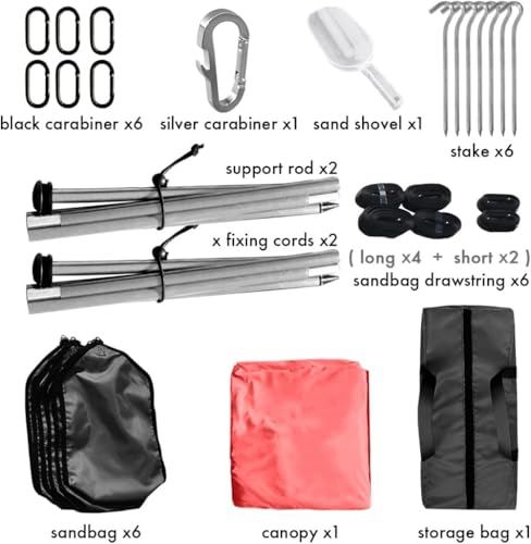 easierhike Beach Canopy Windproof Design, Sun Shelter UPF50+ Portable Family Tent with 6 Sandbags Anchors 10x10 FT 2 Pole ...