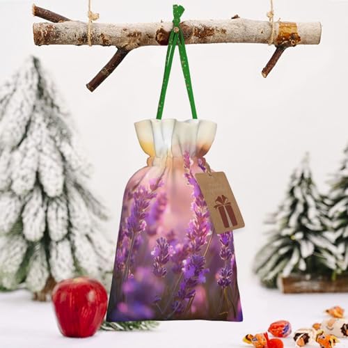 WXYBMDP Colored Flowers Print Christmas Drawstring Bags Xmas Candy Bags Reusable Party Gifts Wrapping Bags