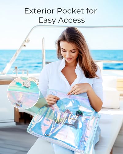 Bagsmart Waterproof Beach Bag for Women with Phone Pouch, Large Tote Bag for Pool, Travel and Vacation