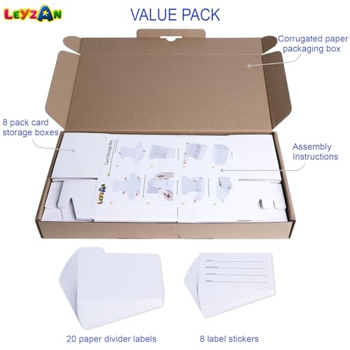 Leyzan Trading-Card Storage Box, 8-Pack • 1000 Count Corrugated Cardboard Storage Box with dividers & labels for TCG/Magi...