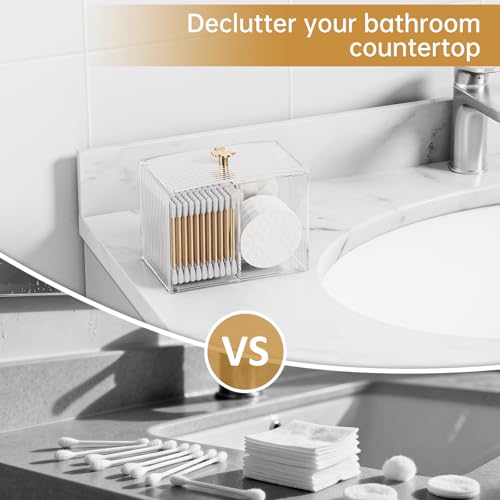 Oasiteege Q Tip Holder for Bathroom with 3 Compartments, Cute Clear Plastic Bathroom Container Jars Canister Dispenser wit...