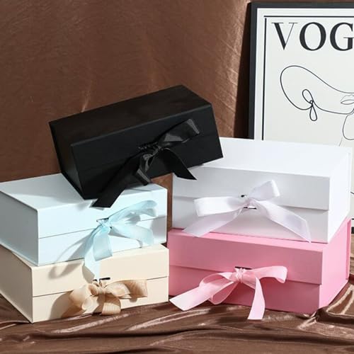 MEIANJU Dark Blue Gift Boxes 8.7*W6.5*H3.5inch with Ribbon Foldable Magnetic Gift Boxes Set of 5 Glossy Finish Magnetic Bo...