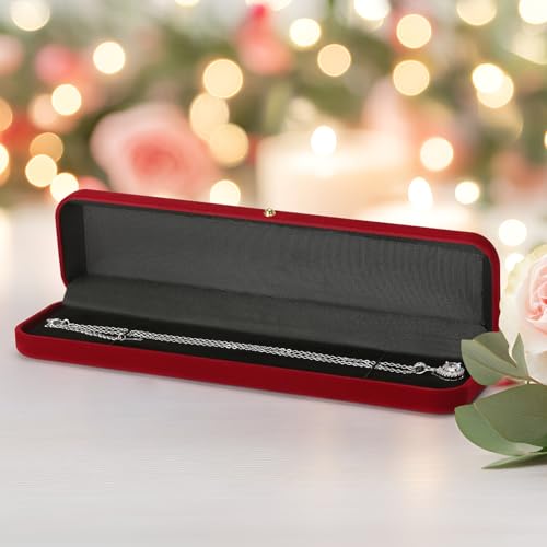 KUKUVR 2 Pieces Velvet Necklace Bracelet Gift Box, Jewelry Long Bracelet Holder case, Chain Display Storage Box for Women ...