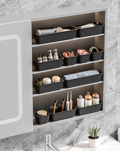Canfanni 13 Pack Plastic Drawer Organizers Set, 3 Sizes Desk Drawer Organizer Trays for Vanity and Makeup Organizer, Organ...
