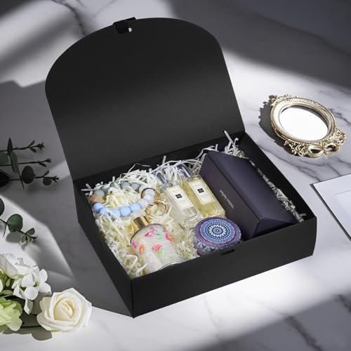 24 Pack Gift Boxes with Lids, 10.6x7.8x3.1 Inch Groomsmen Proposal Box, Luxury Black Gift Box with Ribbon for Wedding, Pac...