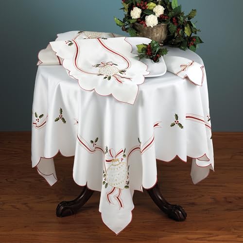 SARO LIFESTYLE 8532.I1590X Holiday Ornamental Collection Embroidered Christmas Table Runner, 15" x 90", Ivory
