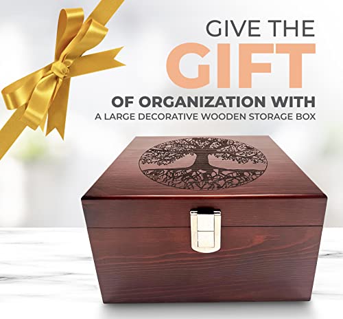 Blake & Lake Tree of Life Large Wooden Decorative Box - Wooden Keepsake Box with Hinged Lid and Metal Latch Wood Storage B...