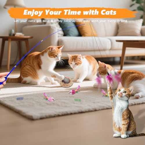 WOWF Cat Toys 24 PCS, Interactive Cats Toys for Indoor Cat, Speedy Tail 2.0 Cat Toy, Silvervine Sticks Feather Mouse Toy f...