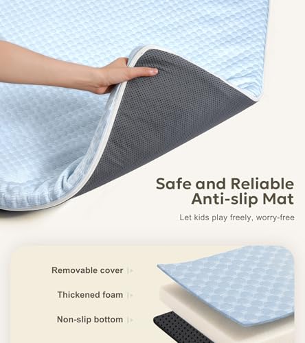Mallify 1.3" Thick Baby Play Mat for Floor, 50''x50'' Cooling Mat with Dual Surface Removable Cover, Soft Velvet Playpen M...