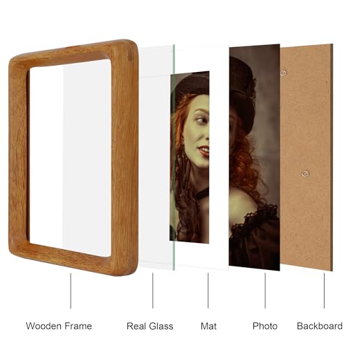 THKRLOF 5x7 Picture Frame Natural Teak Wood with Mat for 4x6, Original Natural Solid Wood 5 by 7 Photo Frames with Tempere...