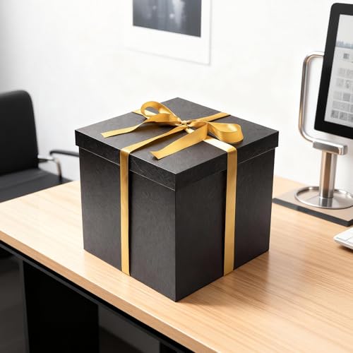 Mefleet Large Gift Box with Lid for Presents 12x12x12 Inches Extra Big Deep Square Black Boxes 1 Pack for Christmas, Birth...