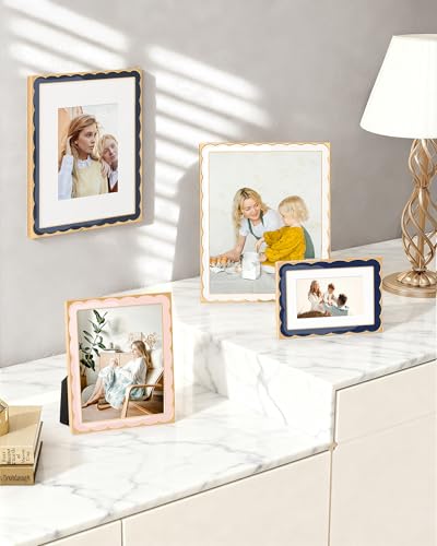 Marsmiles 8x10 Enamel Picture Frames with Wavy Designed Gold Metal Edge, Tempered Glass Photo Frame with Velvet Back for T...
