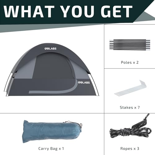 Golabs CT1 2 Person Camping Tent, Easy Set Up in 3 Mins, PU800mm Waterproof w/Mesh Top & Door with Ventilation, Lightweigh...