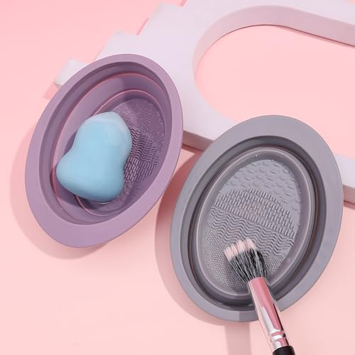 1pcs Silicone Makeup Brush Cleaner Folding Powder Puff Cleaning Bowl Eyeshadow Brushes Washing Soft Pad Beauty Tools,Purpl...