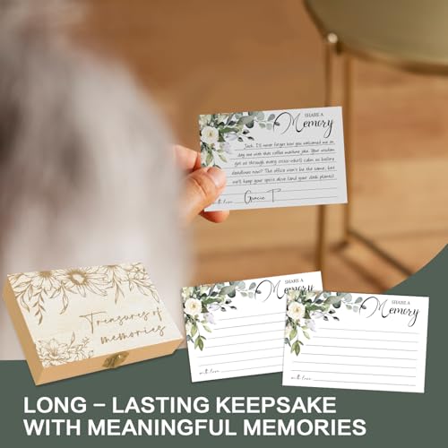 LeFohLon Share a Memory Cards with Box, Funeral Memory Box with 50 Greenery Cards, Wooden Keepsake Holder, Guest Book Idea...