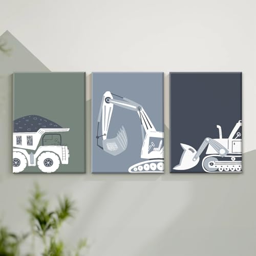 Construction Truck Wall Art Decor Toddler Boys Room Canvas Wall Art Tractor Vehicle Posters Dump Truck Wall Art Kids Bulld...