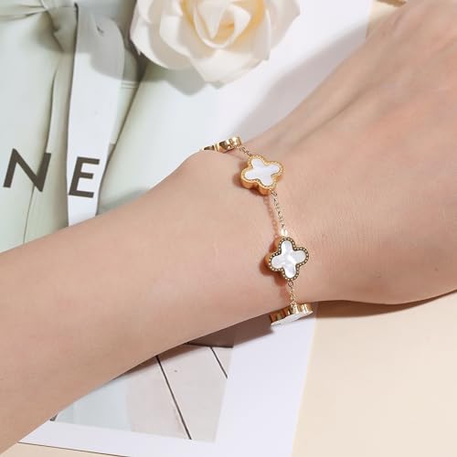 AIPPK 18K Gold Plated Clover Bracelet Set for Women Four Leaf Lucky Flower Bracelets Fashion Simple Jewelry Gifts for Wome...