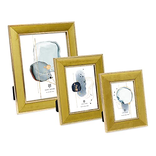 Isaac Jacobs 4x6 Mustard Velvet Picture Frame with Metallic Gold Double Border, Photo Frame, Horizontal & Vertical, Made f...