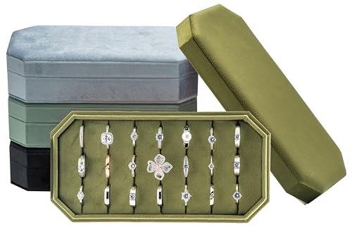 COWFEX Velvet Ring Organizer Display Tray Jewelry Box Earring Holder Case for Wedding Birthday Christmas Day (Olive Green)
