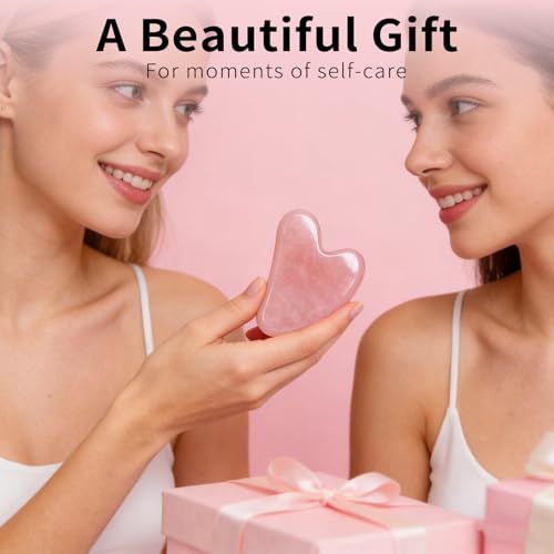 huefull Rose Quartz Gua Sha Tool for Face & Body, Natural Facial Massage Tool, Self-Care Beauty Gifts for Women & Men
