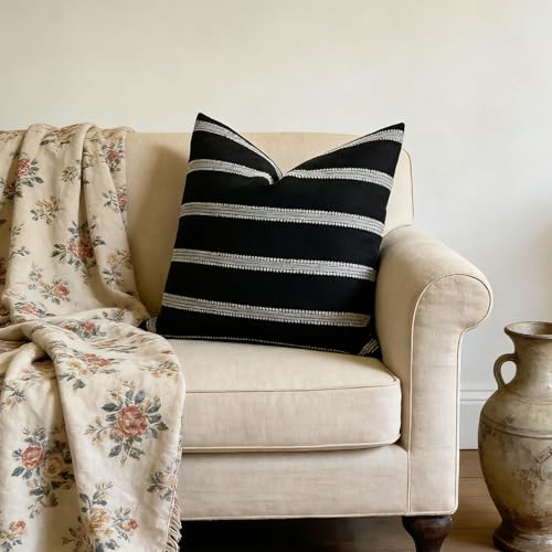 Slow Cow Decorative Textured Woven Stripe Throw Pillow Cover Modern Country Design Cushion Cover Pillow Cover 18 x18 Inche...