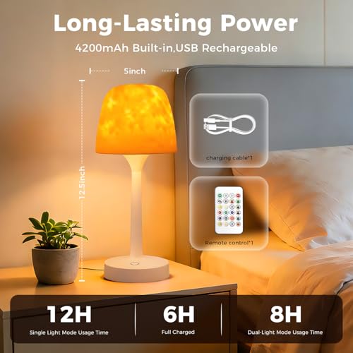 YJHAOTOU Waterproof Shower Lamp with 16 Color Ocean Wave Projector, Rechargeable LED Light with Remote & Touch Control, 3 ...