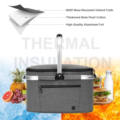 ALLCAMP Insulated Cooler Bag Portable Collapsible Picnic Basket Cooler Bag Collapsible, Leakproof, Lightweightwith Sewn in...
