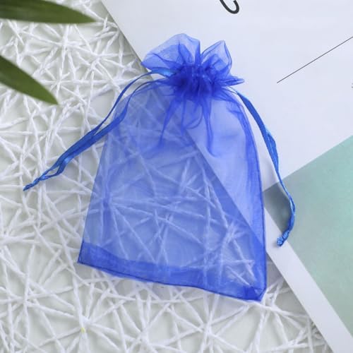 50 Pc Gift Organza Bag with Drawstring 5x7 inch Royal Blue for Jewelry,Candy,Bows,Eyelash Sheer Fabric Clear Mesh Packagin...