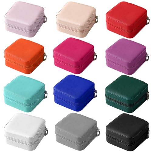 12 Pack Jewelry Box for Women, Mini Jewelry Travel Case PU Leather Organizer Box Small Portable Storage Holder for Womens ...