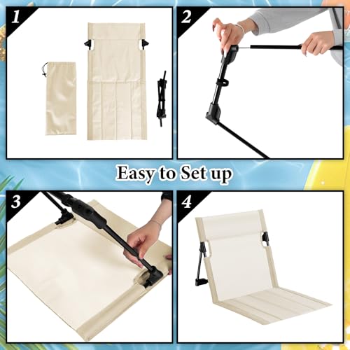 3 Pack Portable Poolside Chairs, Foldable Beach Chairs for Adults, Lightweight Legless Ground Seat with Carry Bag, Small B...