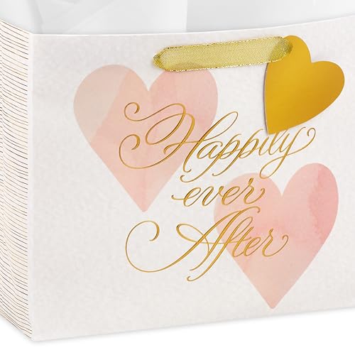 Hallmark 7" Medium Horizontal Gift Bag with Tissue Paper (Happy Ever After) for Weddings, Engagements, Bridal Showers