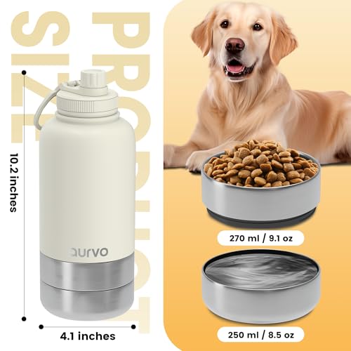 32oz Dog Water Bottle with Bowls - Leakproof Insulated Stainless Steel, Portable Travel Bottle for Hiking, Camping, Outdoo...