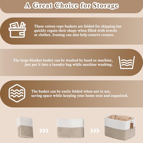 Goodpick Woven Storage Baskets for Organizing, Blanket Basket Living Room, Rope Baskets for Storage, Rectangle Toy Basket ...