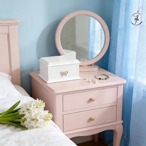 Liou PapaQ White Musical Jewelry Box with Ballerina for Girls and Women, Wooden Storage Organizer with Mirror,Swan Lake Tu...
