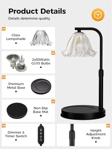 Flower Candle Warmer Lamp with Timer - Electric Modern Wax Melt Warmer Black Scented Jar Candles Light Room Decor for Hous...