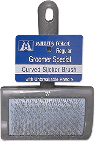 Millers Forge Stainless Steel Pins Universal Curved Pet Slicker Brush with Plastic Handle, Regular - MF120 13,Black