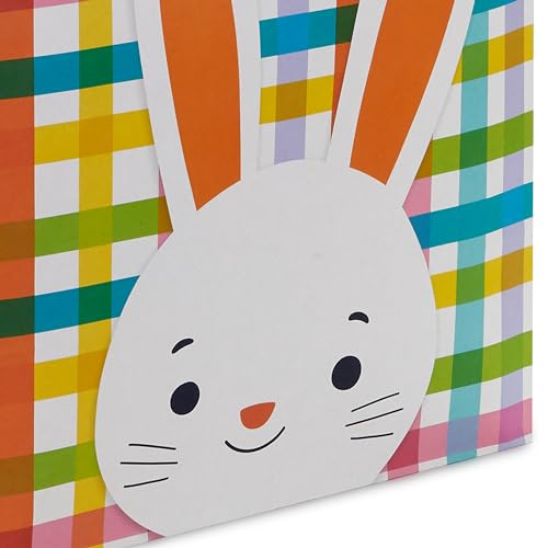Hallmark 17" Extra Large Easter Gift Bag with Tissue Paper (Bunny Face, Rainbow Plaid) for Kids Presents, Easter Baskets