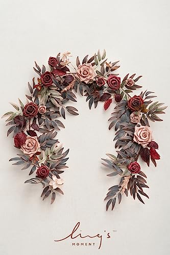 Ling's Moment 5FT Burgundy Artificial Flower Garland Maroon Rose Floral Garland Arch Flowers Vine for Wedding Party Backdr...