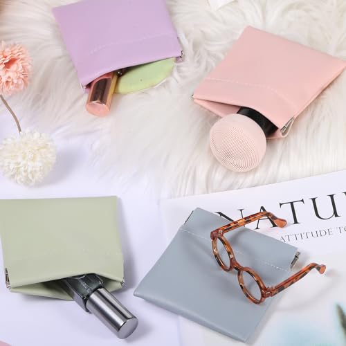 Ezymivs 4Pcs Mini Squeeze Coin Purse, 3.1in Waterproof Portable No Zipper Self-closing Small Makeup Pouch Unisex Travel Co...