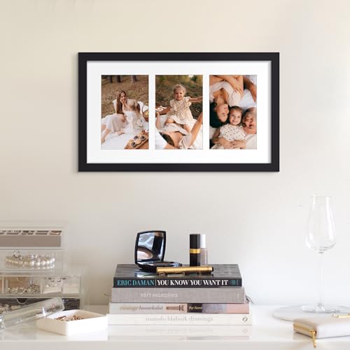 upsimples 8x14 Collage Picture Frame, Display Pictures 3 4x6 with Mat or 8x14 Without Mat, Wall Hanging 3 4x6 Picture Fram...