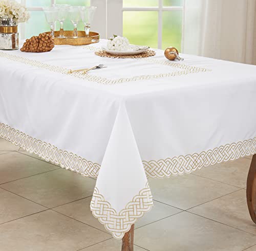 Saro Lifestyle Braid Embroidered Tablecloth, 65"x90", Gold