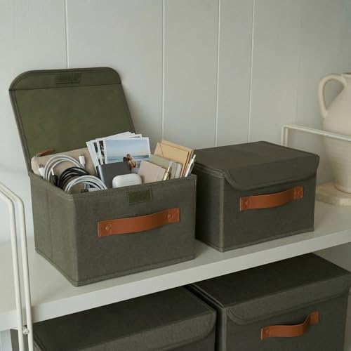 Decorative Linen Storage Boxes with Lids - Spacious Set of 2 Organizer Bins for Your Home Decor - The Perfect Small Contai...