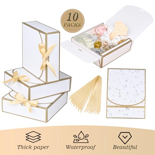 10Pack Small Gift Boxes, 6.5''x6.5''x2'' White Gift Boxes with Ribbon, Small Boxes for Gifts Birthday Wedding Party Valent...