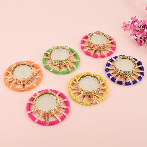 SATVIK 6 Pcs Round Chakra Metal Diya Tea Light Candle Holder | Decorative Oil Lamp for Diwali, Pooja, Mandir & Home Décor...